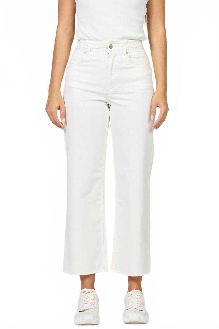 NEW DEAR JOHN DENIM holly high rise fray hem straight leg jeans in white